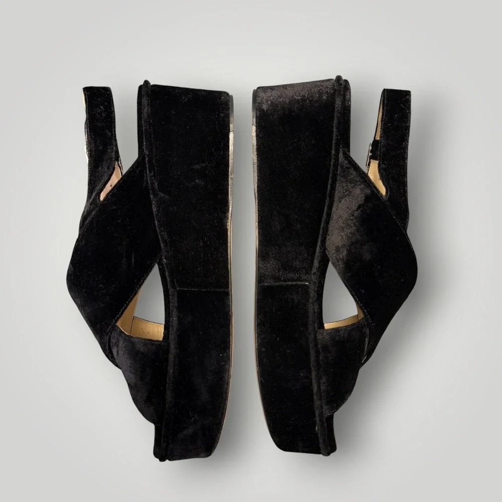 Theory Black Velvet Platform Wedge Slingback Sandals Made in‎ Italy Size 40.5